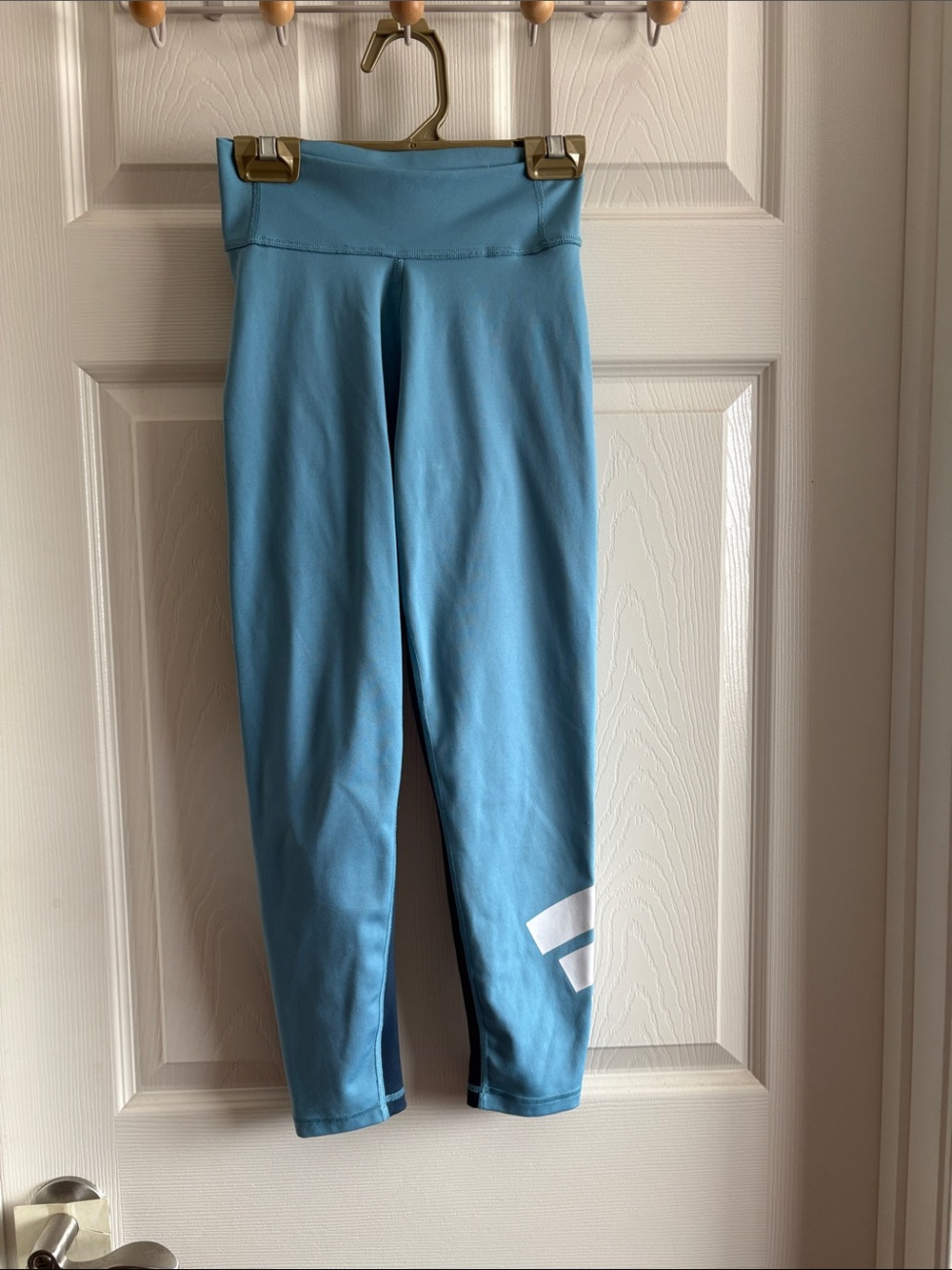 adidas Light Blue women’s Athletic Leggings with White Logo